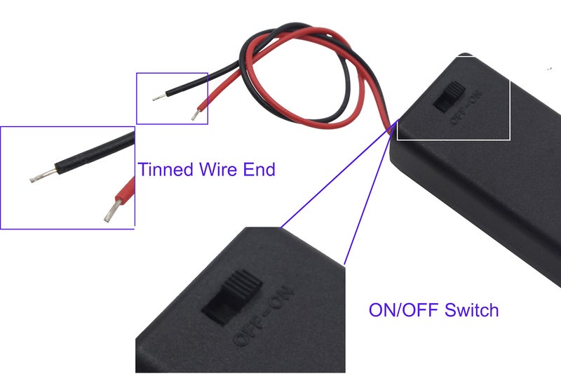 LampVPath (Pack of 3 2 AAA Battery Holder with Switch, 2 x 1.5V AAA Battery Holder Case with Wire Leads and ON/Off Switch - Image 4